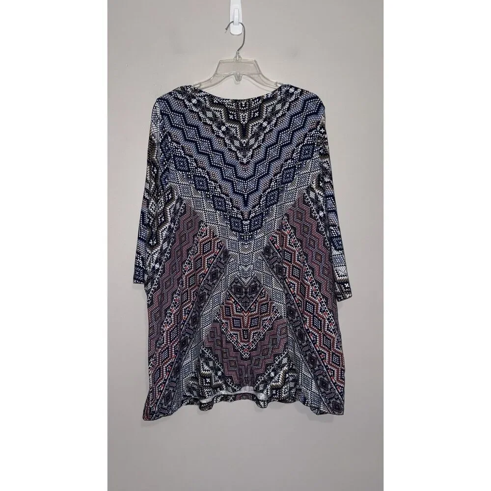 Catherines Tunic Top 1x 18/20 Aztec Embellished Sequin 3/4 Sleeve Blouse Cotton‎